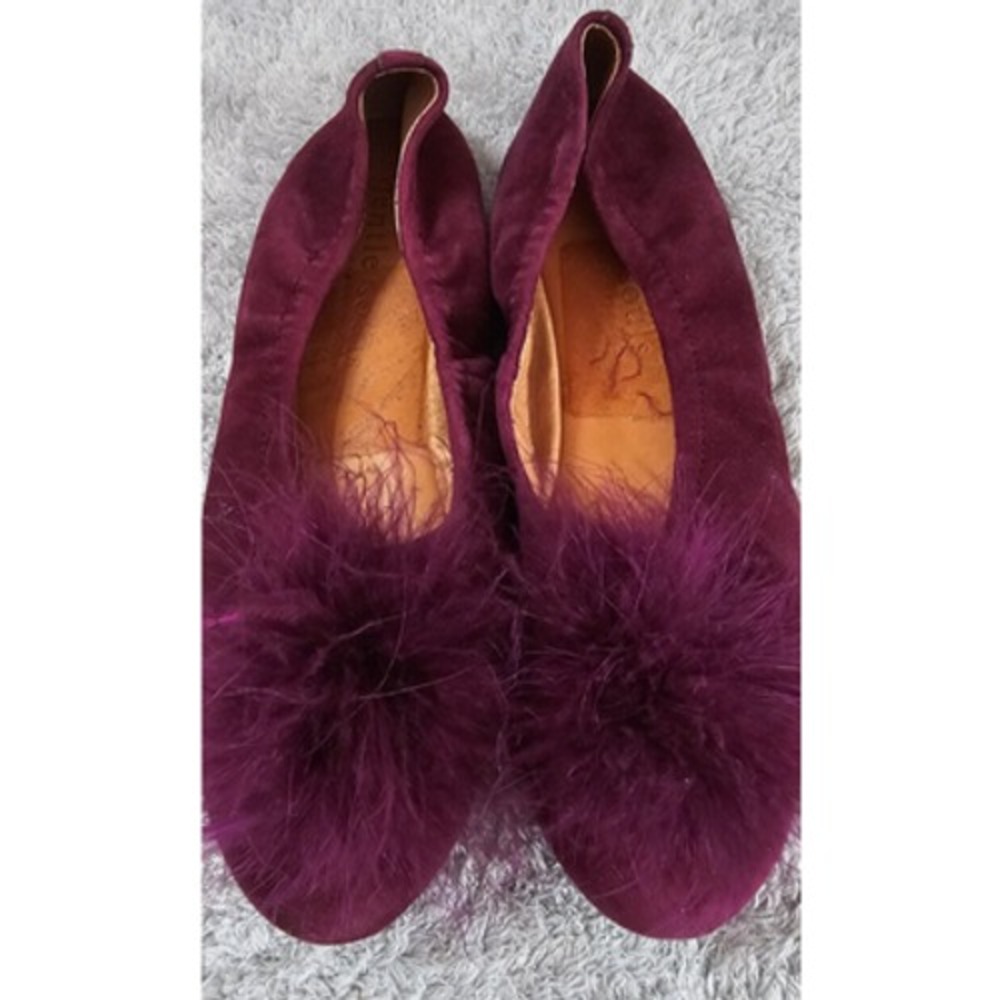 Gentle Souls Suede Pompom Ballet Flats Wine Purple Leather Womens 7M